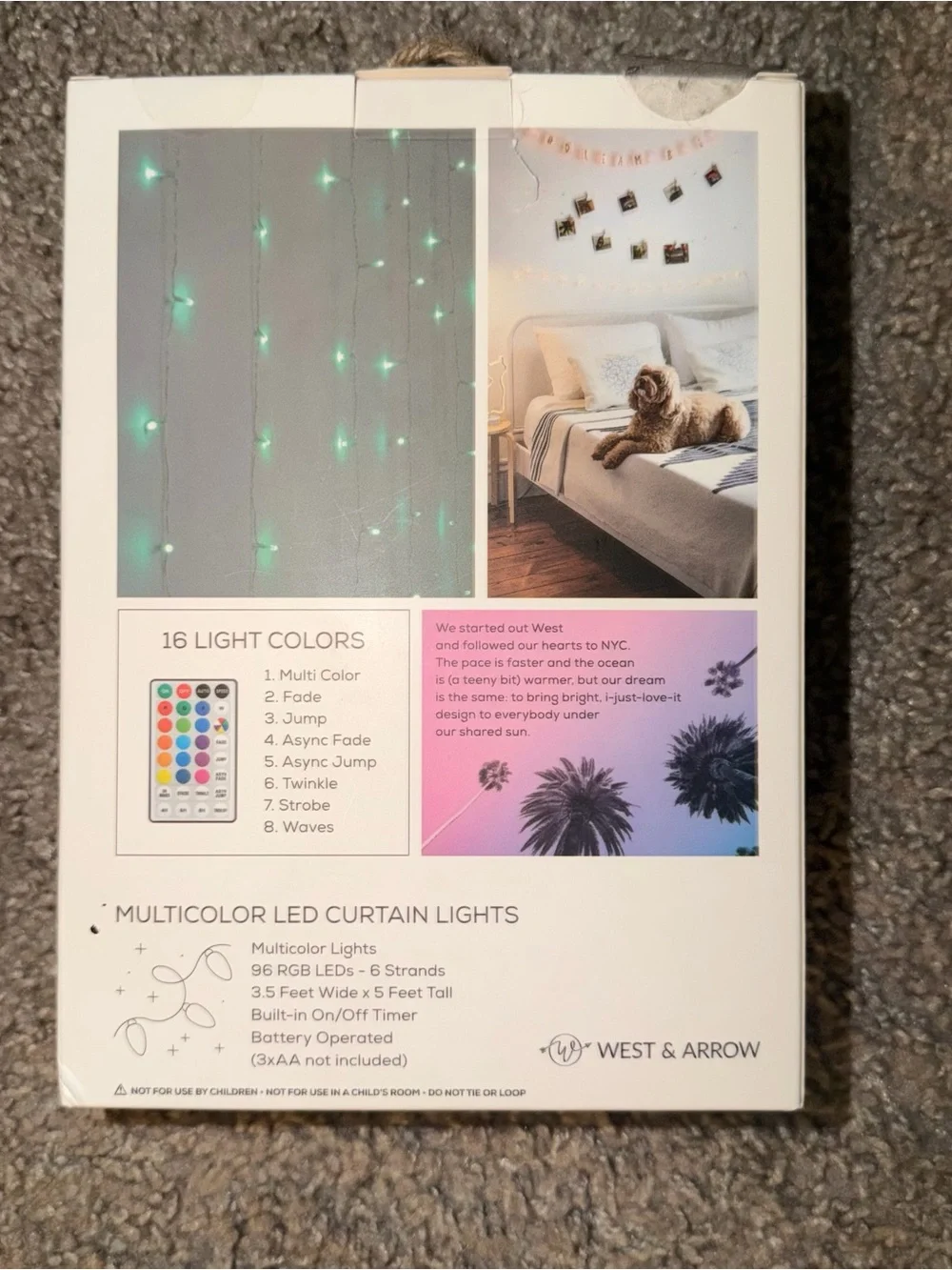 West & Arrow RGB LED Curtain Lights 16 Colors Remote Control